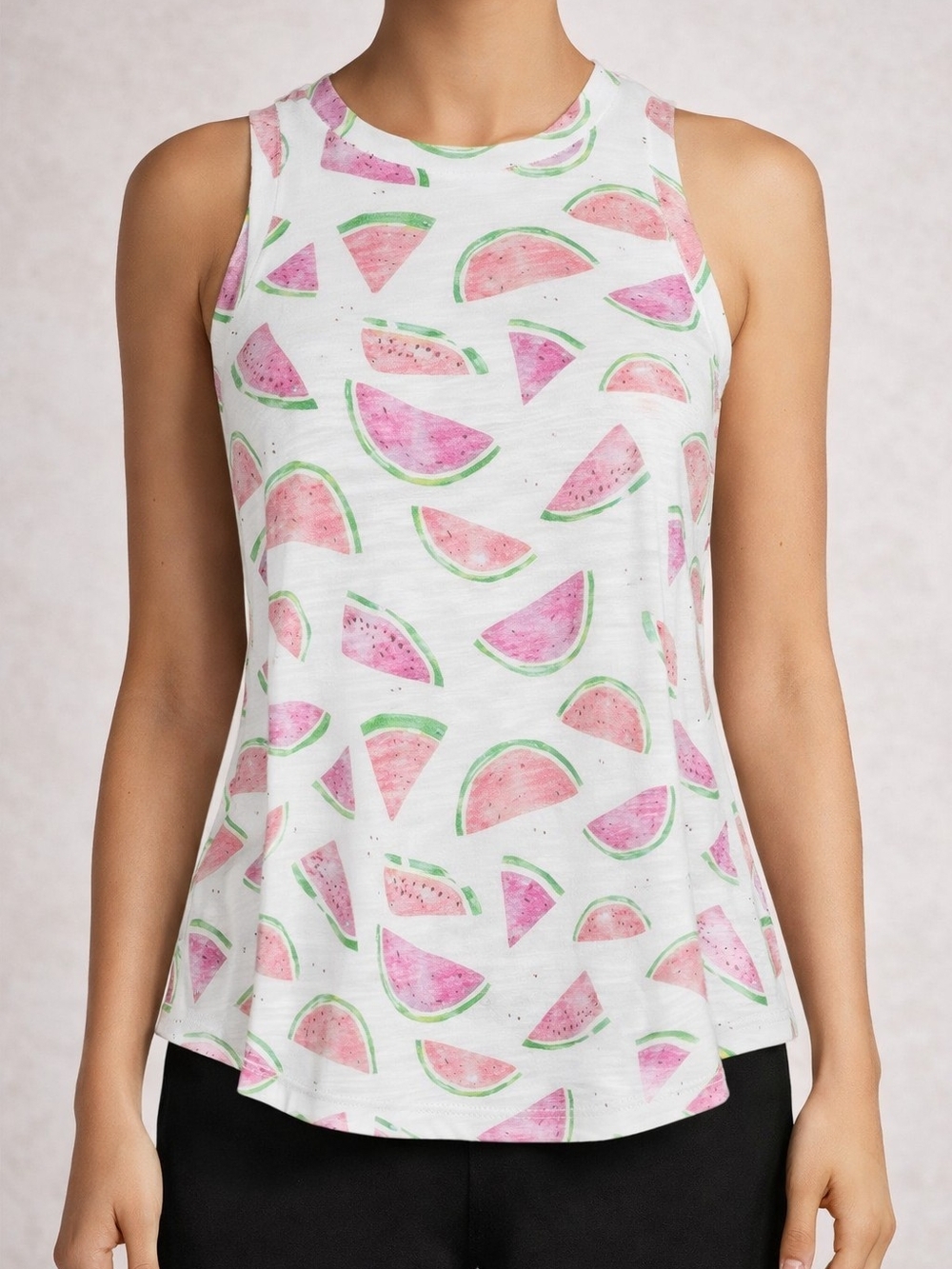 Secret Treasures White Tank Top with Pink & Green Watermelon Print